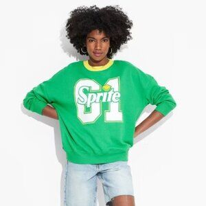 Sprite 61 Soda Graphic Sweatshirt Crew Neck Dolman Green Yellow Size XXL NWT